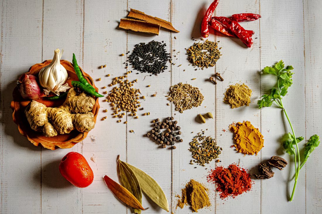 Colorful spices in bowls